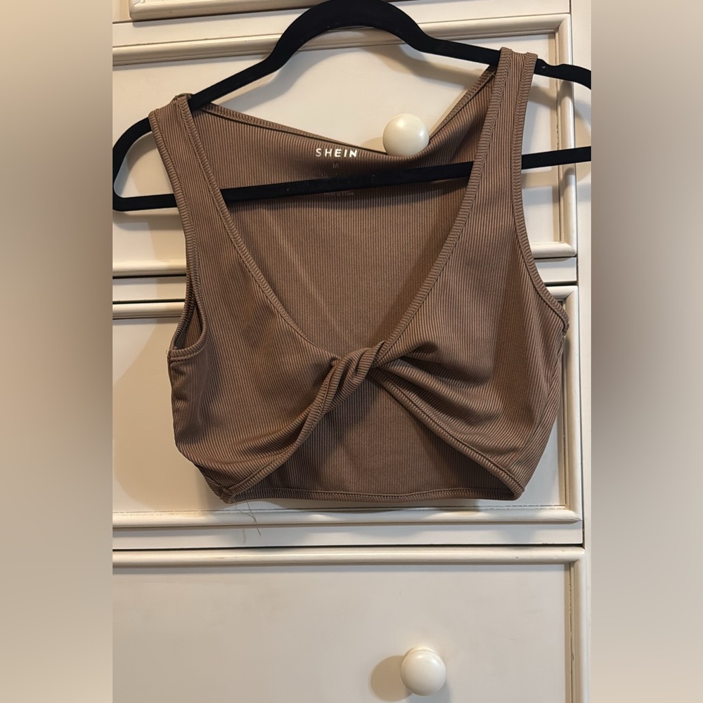 SHEIN Tan Twist Front Crop Top
